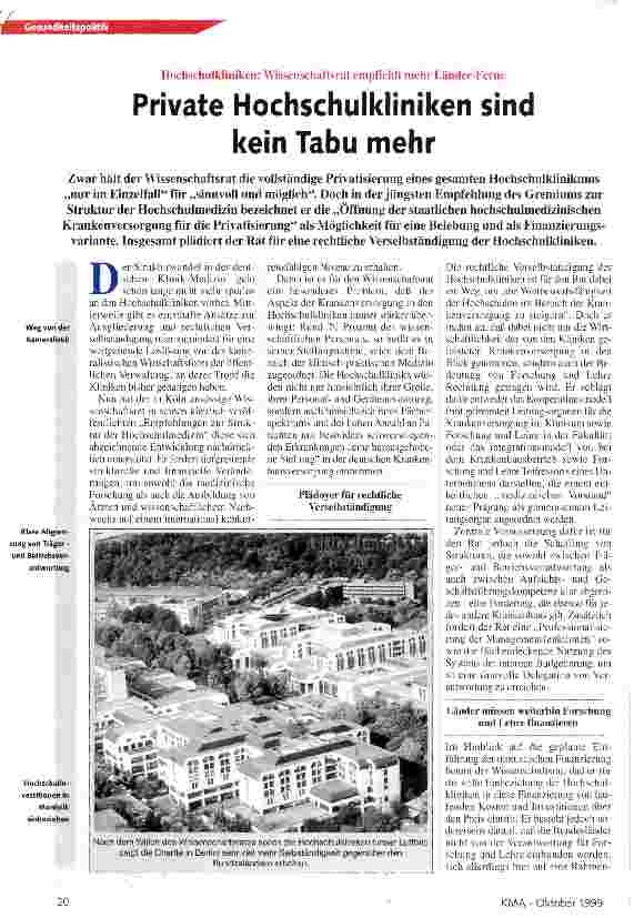 Vorschauseite 1: Private Hochschulkliniken sind kein Tabu mehr Hochschulkliniken: Wissenschaftsrat empfiehlt mehr Länder-Ferne