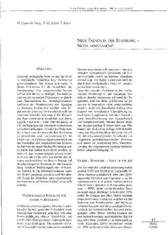 Vorschauseite 1: NEUE TRENDS IN DER BEATMUNG NOISY VENTILATION?