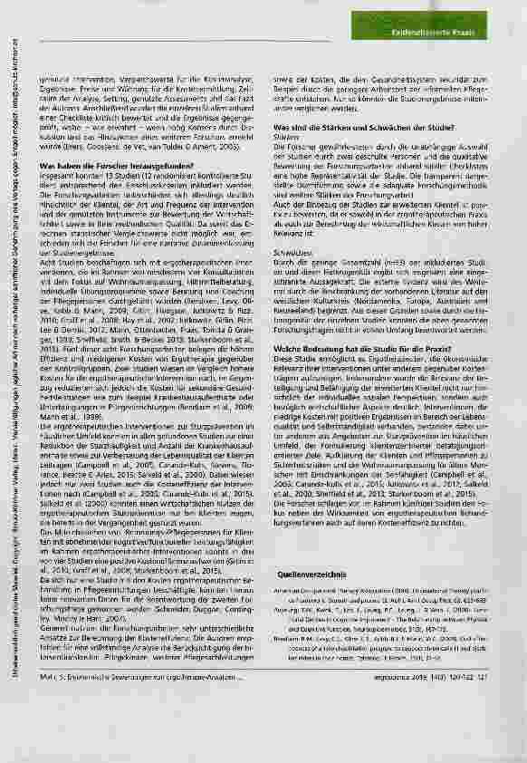 Vorschauseite 2: Nutzerfreundliche Studienzusammenfassung Ökonomische Bewertungen von Ergotherapie-Ansätzen für Menschen mit einem Rückgang kognitiver und/oder funktionaler Leistungsfähigkeit - Ei…