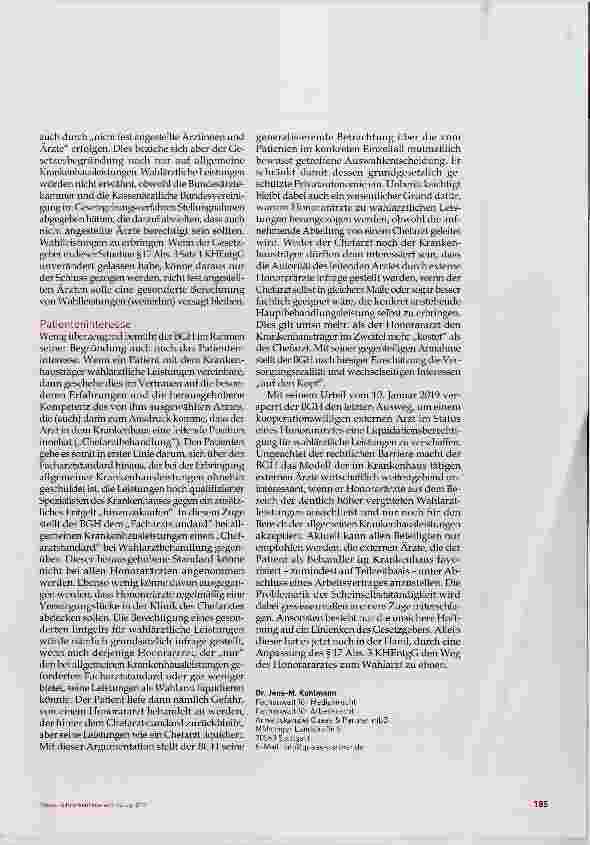Vorschauseite 4: Honorararzt als Wahlarzt Benennung ist keine Lösung