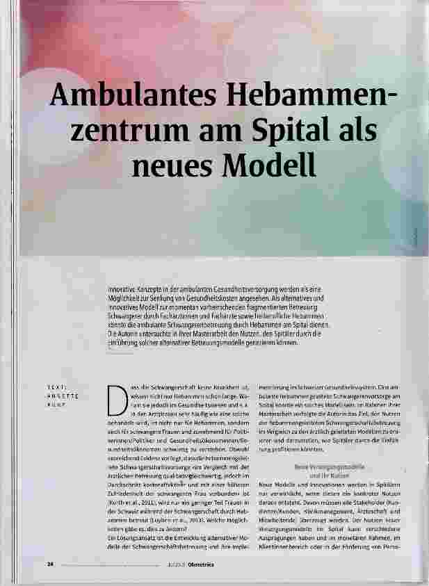 Vorschauseite 1: Ambulantes Hebammenzentrum am Spital als neues Modell
