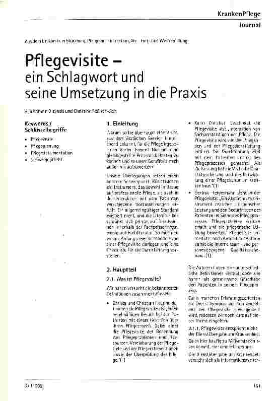 Vorschauseite 1: Pflegevisite - ein Schlagwort und seine Umsetzung in die Praxis