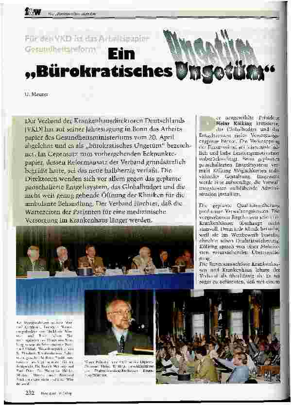 Vorschauseite 1: Für den VKD ist das Arbeitspapier Gesundheitsreform ein bürokratisches Ungetüm