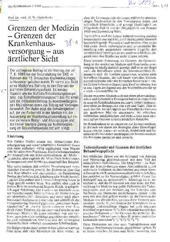 Vorschauseite 1: Grenzen der Medizin - Grenzen der Krankenhausversorgung - aus ärztlicher Sicht