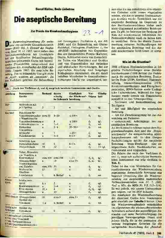 Vorschauseite 1: Die aseptische Bereitung Zur Praxis der Krankenhaushygiene