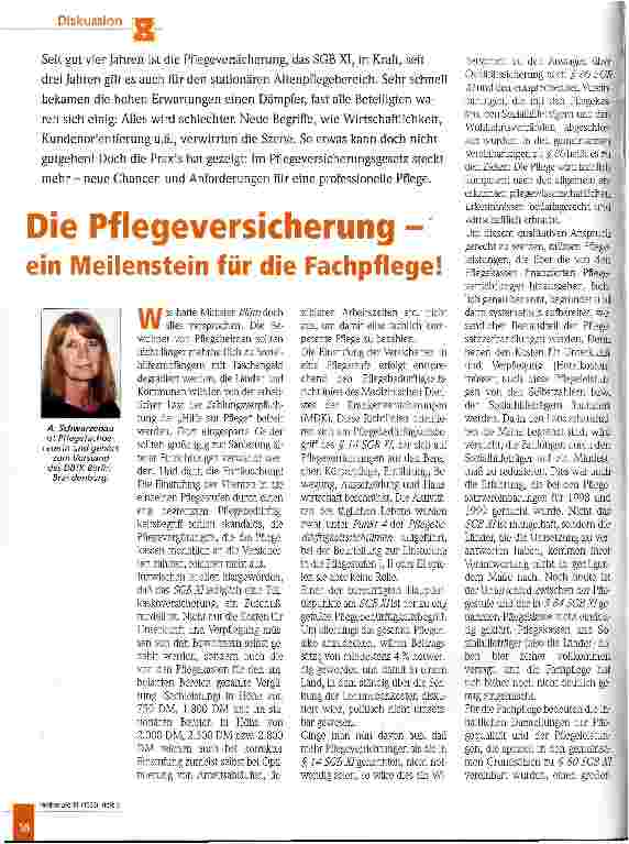 Vorschauseite 1: die Pflegeversicherung - ein Meilenstein für die Fachpflege!