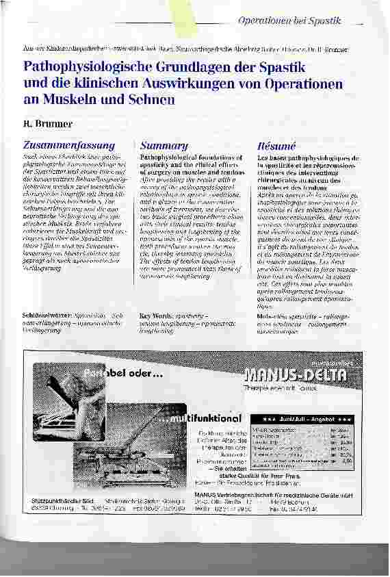 Vorschauseite 1: Pathophysiologische Grundlagen der Spastik und die klinischen Auswirkungen von Operationen an Muskeln und Sehnen