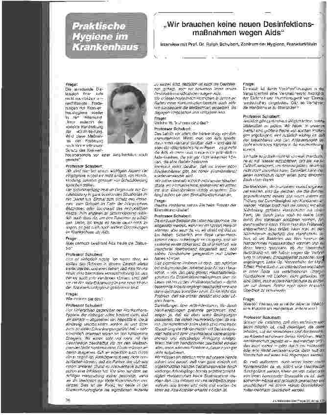 Vorschauseite 1: Wir brauchen keine neuen Desinfektionsmaßnahmen wegen AIDS Interview mit Prof.Dr. Ralph Schubert