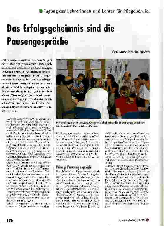 Vorschauseite 1: Das Erfolgsgeheimnis sind die Pausengespräche Tagung der Lehrerinnen und Lehrer für Pflegeberufe