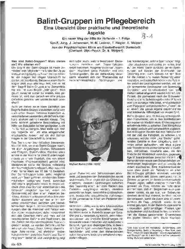 Vorschauseite 1: Balint-Gruppen im Pflegebereich Eine Übersicht über praktische und theoretische Aspekte 1. Folge