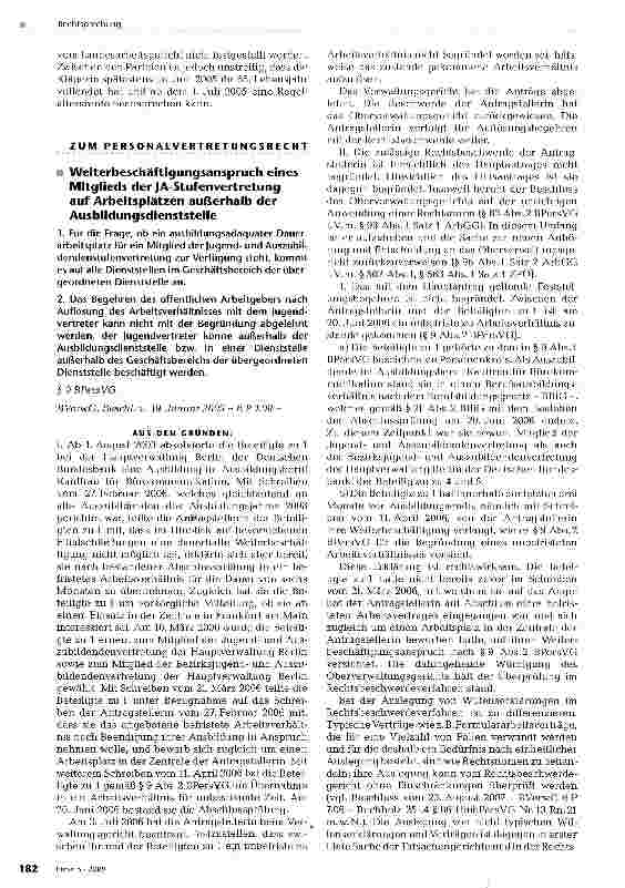 Vorschauseite 1: Weiterbeschäftigungsanspruch eines Mitglieds der JA-Stufenvertretung auf Arbeitsplätzen außerhalb der Ausbildungsdienststelle