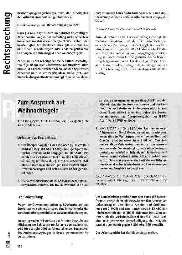 Vorschauseite 1: Zum Anspruch auf Weihnachtsgeld