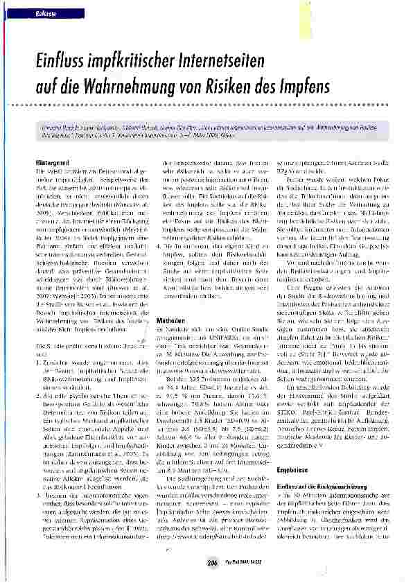 Vorschauseite 1: Einfluss impfkritischer Internetseitenauf die Wahrnehmung von Risiken des Impfens