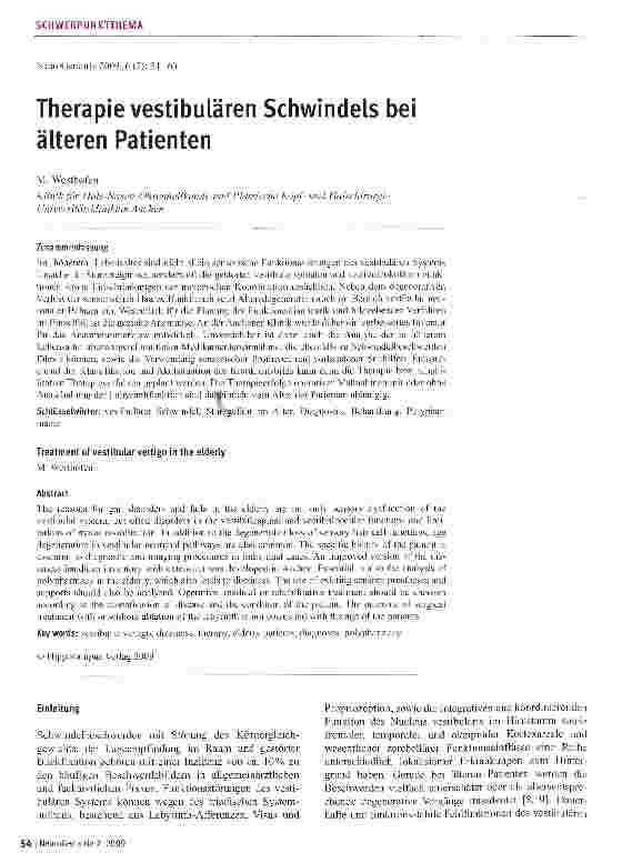 Vorschauseite 1: Therapie vestibulären Schwindels bei älteren Patienten