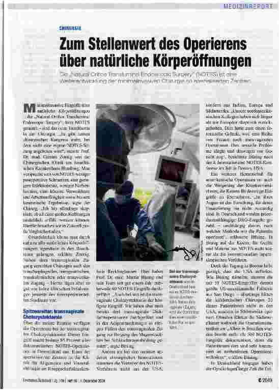 Vorschauseite 1: Zum Stellenwert des Operierens über natürliche Körperöffnungen