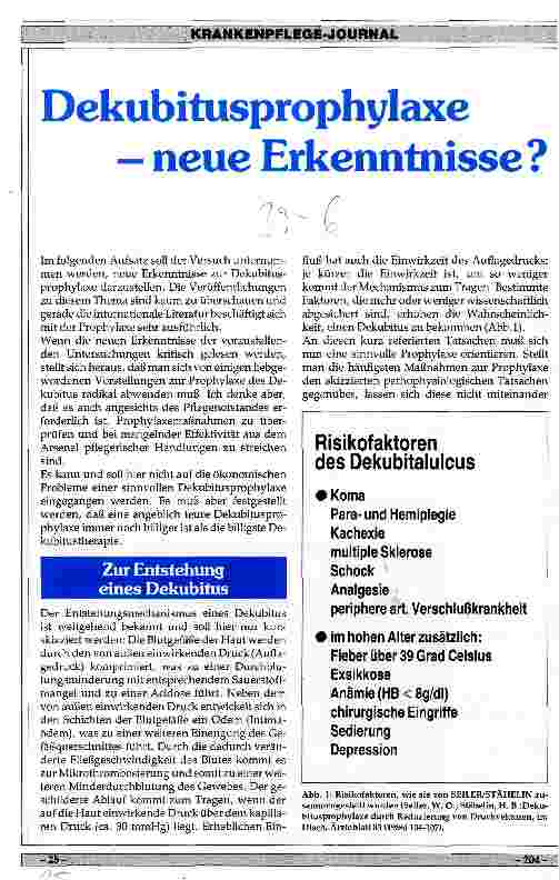 Vorschauseite 1: Dekubitusprophylaxe - neue Erkenntnisse?