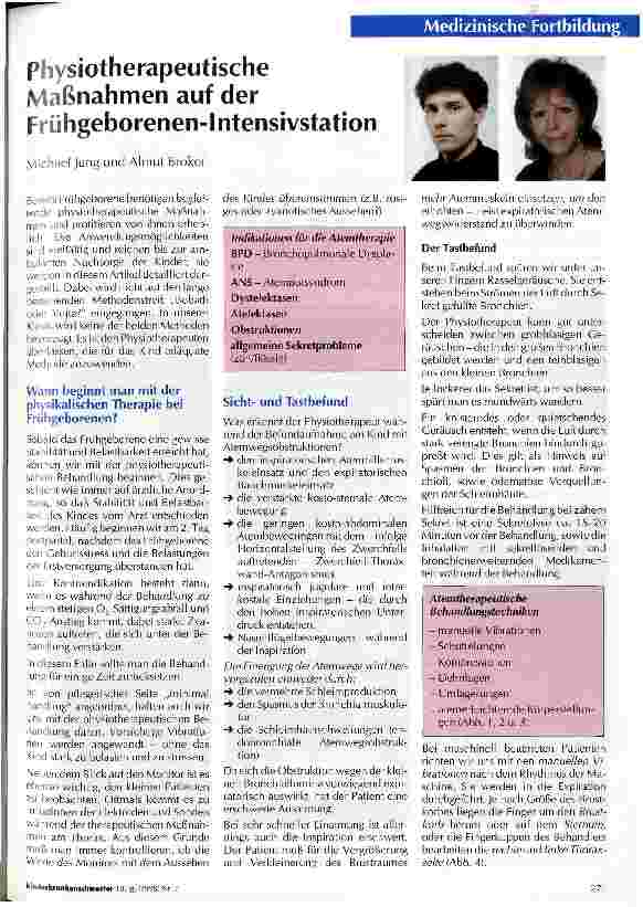 Vorschauseite 1: Physiotherapeutische Maßnahmen auf der Frühgeborenen-Intensivstation