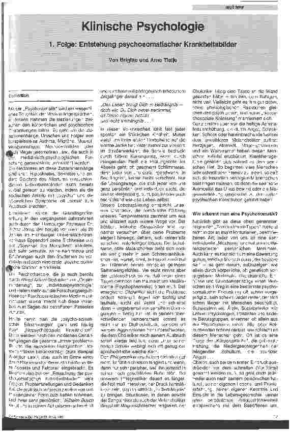 Vorschauseite 1: Klinische Psychologie 1. Folge: Entstehung psychosomatischer Krankheitsbilder