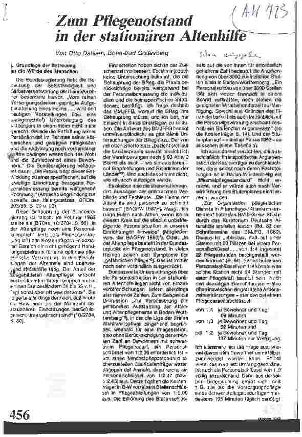 Vorschauseite 1: Zum Pflegenotstand in der stationären Altenhilfe