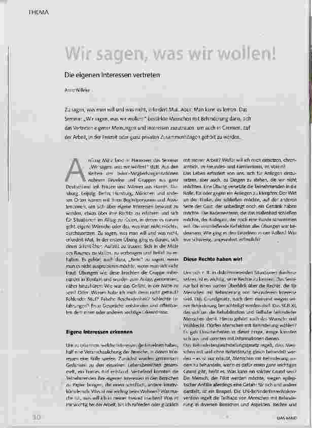 Vorschauseite 1: Wir sagen, was wir wollen!