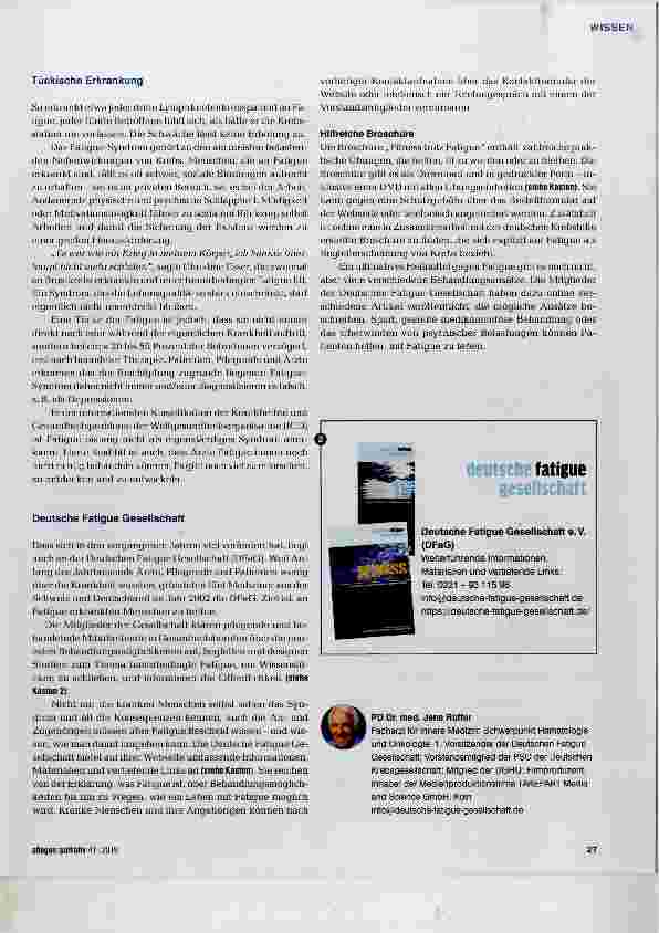 Vorschauseite 2: Fatigue helastet die Kranken oft sehr stark