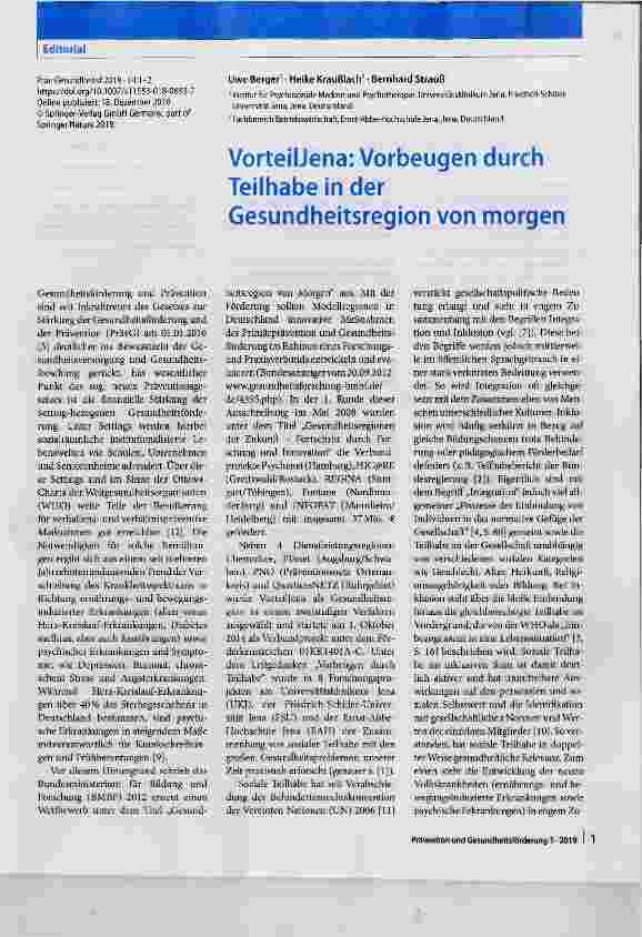 Vorschauseite 1: Vorteil Jena: Vorbeugen durch Teilhabe in der Gesundheitsregion von morgen