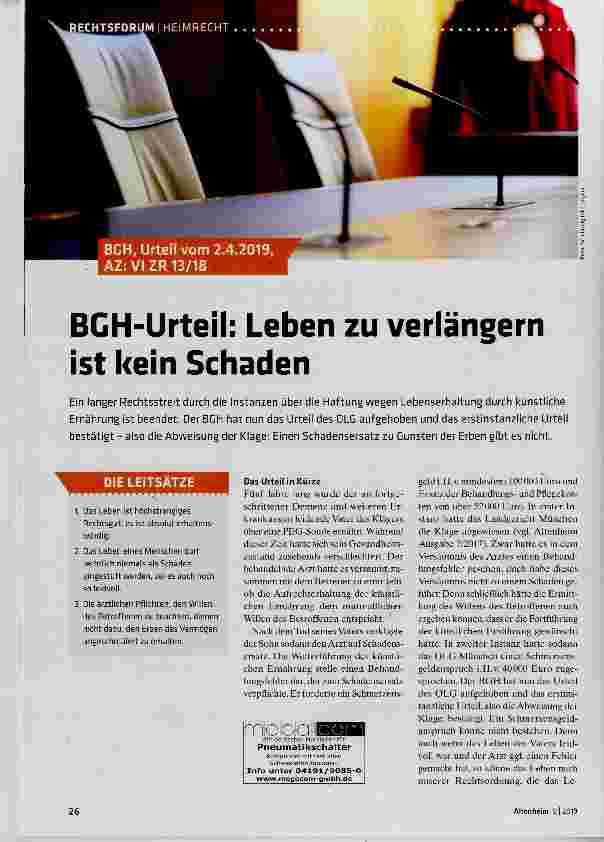 Vorschauseite 1: BGH-Urteil: Leben zu verlängern ist kein Schaden