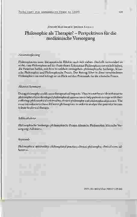 Vorschauseite 1: Philosophie als Therapie? Perspektiven für die medizinische Versorgung