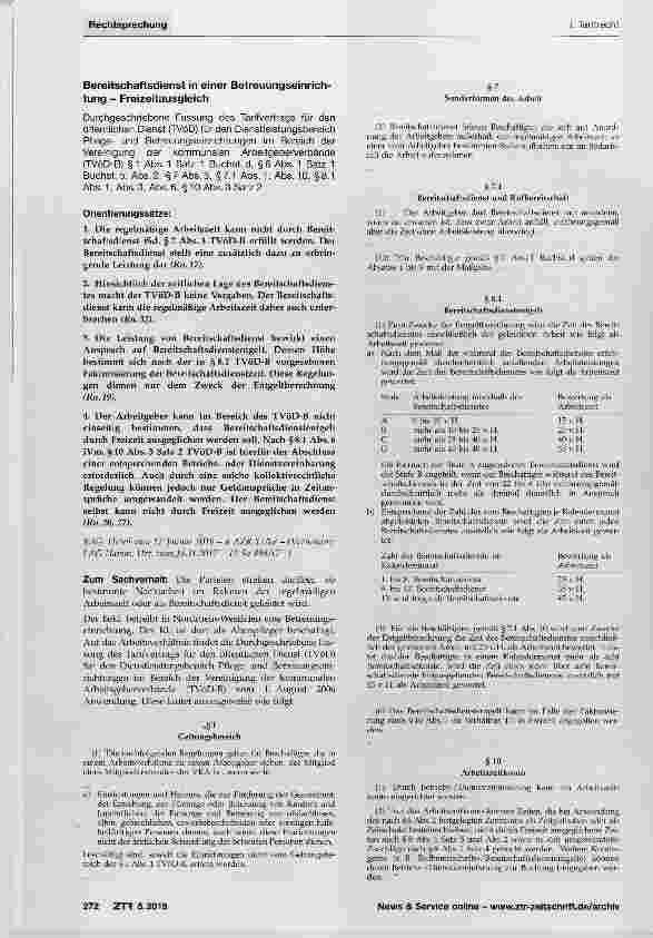 Vorschauseite 1: Bereitschaftsdienst in einer Betreuungseinrichtung FreizeitausgleichDurchgeschriebene Fassung des Tarifvertrags für den öffentlichen Dienst (TVöD) für den Dienstleistungsbereich P…