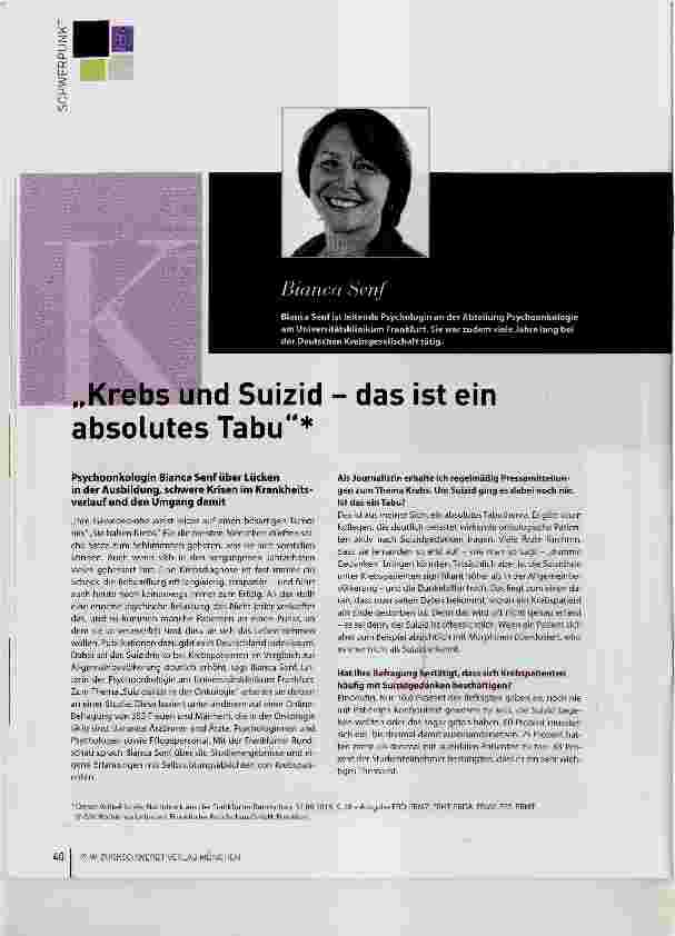 Vorschauseite 1: „Krebs und Suizid - das ist ein absolutes Tabu“
