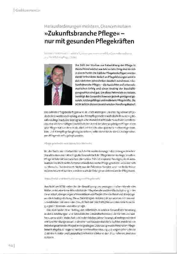 Vorschauseite 1: »Zukunftsbranche Pflege« -nur mit gesunden Pflegekräften