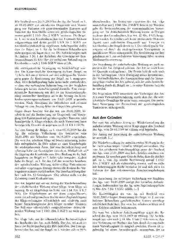 Vorschauseite 3: Zur Anfechtbarkeit der Bestimmung eines Krankenhauses zur ambulanten Behandlung gem. § 116b Abs. 2 SGB V durch einen Vertragsarzt