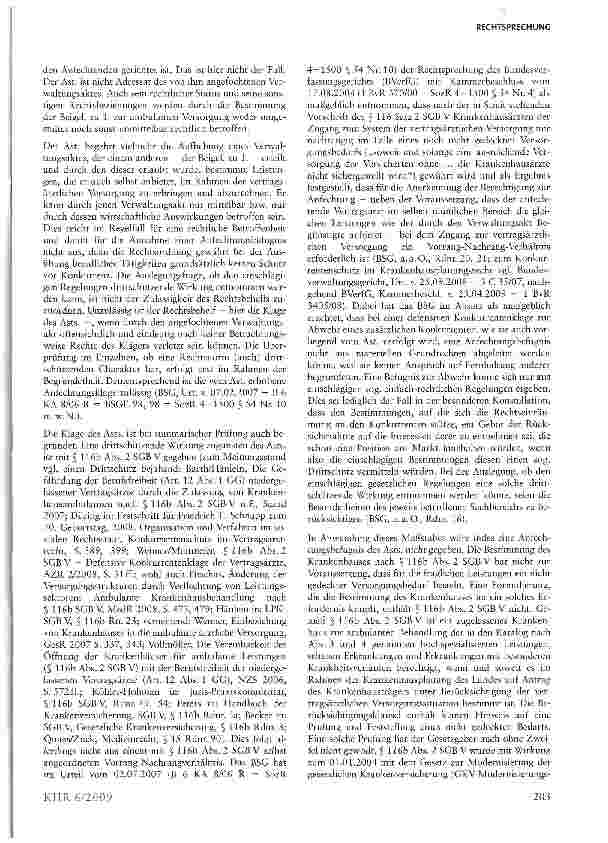 Vorschauseite 4: Zur Anfechtbarkeit der Bestimmung eines Krankenhauses zur ambulanten Behandlung gem. § 116b Abs. 2 SGB V durch einen Vertragsarzt
