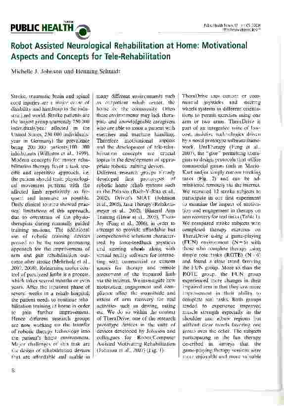 Vorschauseite 1: Robot Assisted Neurological Rehabilitation at Home: Motivational Aspects and Concepts for Tele-Rehabilitation