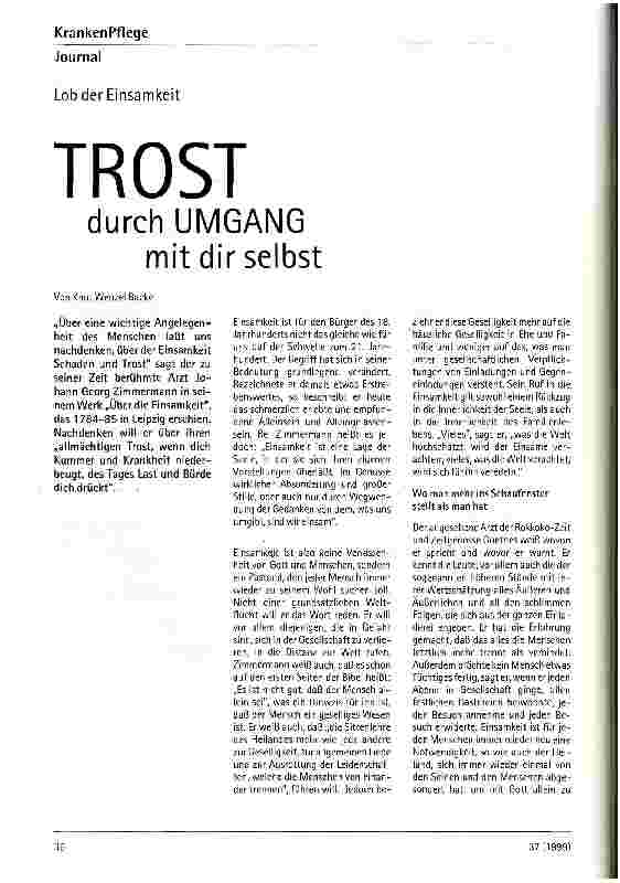 Vorschauseite 1: Lob der Einsamkeit Trost durch Umgang mit mir selbst