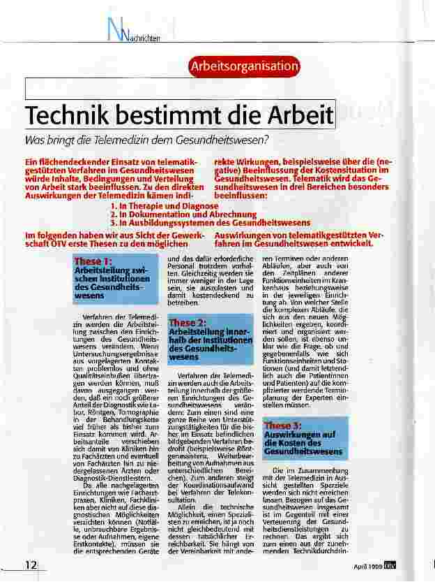 Vorschauseite 1: Technik bestimmt die Arbeit Was bringt die Telemedizin dem Gesundheitswesen?