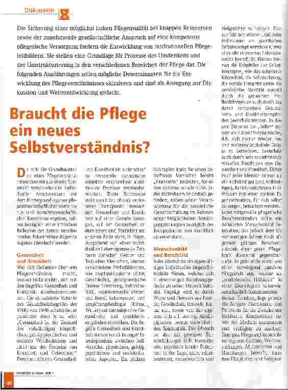 Vorschauseite 1: Braucht die Pflege ein neues Selbstverständnis?