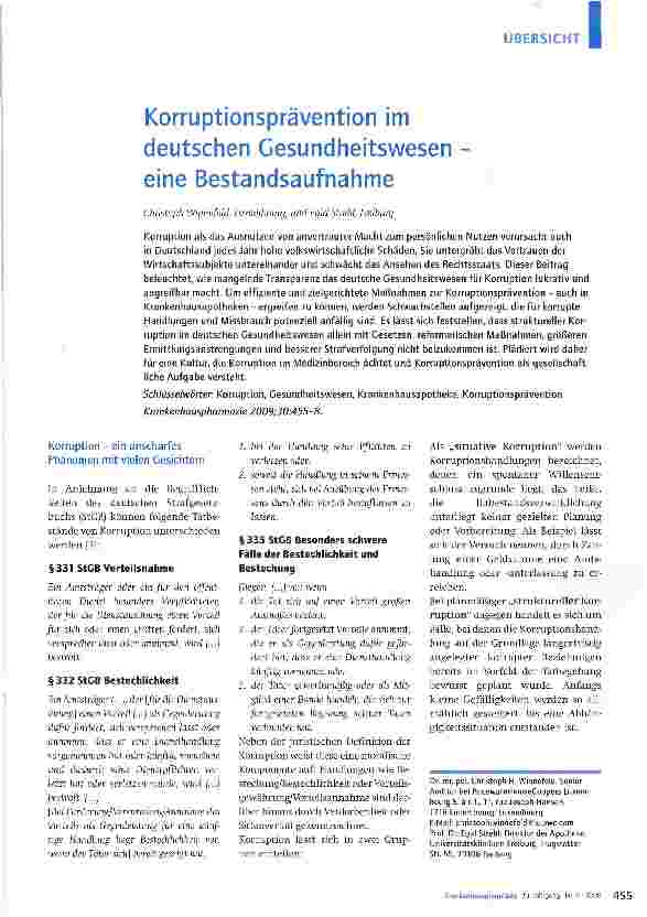 Vorschauseite 1: Korruptionsprävention im deutschen Gesundheitswesen - eine Bestandsaufnahme