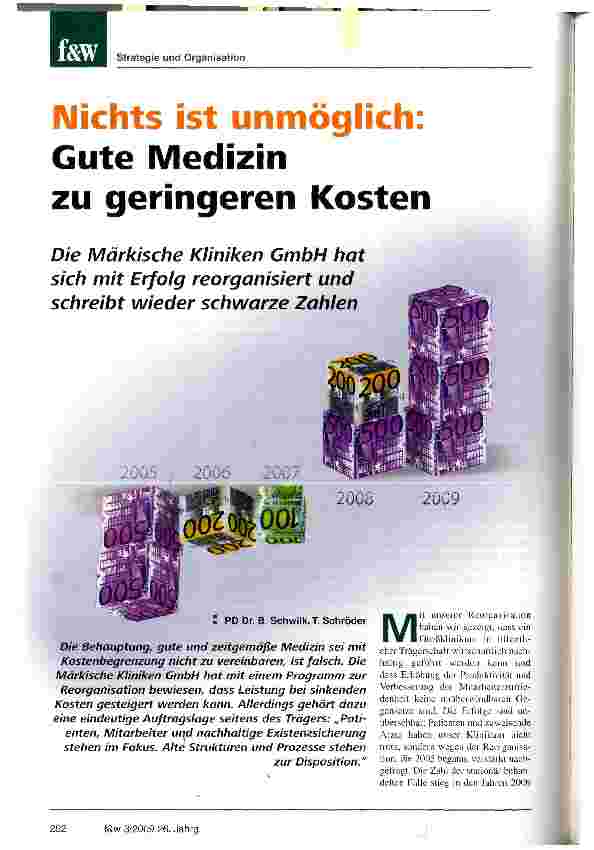 Vorschauseite 1: Nichts ist unmöglich:Gute Medizin zu geringeren KostenDie Märkische Kliniken GmbH hat sich mit Erfolg reorganisiert und schreibt wieder schwarze Zahlen