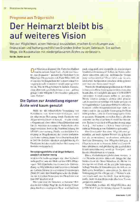 Vorschauseite 1: Der Heimarzt bleibt bis auf weiteres Vision