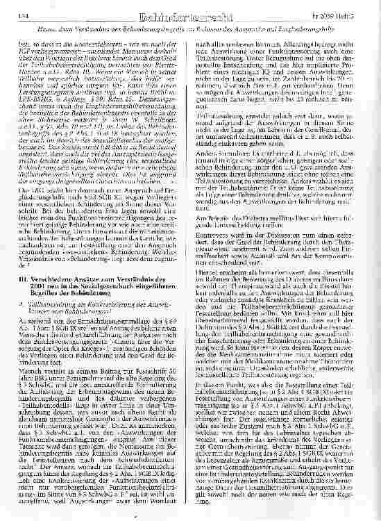 Vorschauseite 3: Zum Verständnis des Behinderungsbegriffs und zur Beoeutung desselben im Rahmen des Anspruchs auf Ein-;liederungshilf e gemäß § 53 und 54 SGB XII