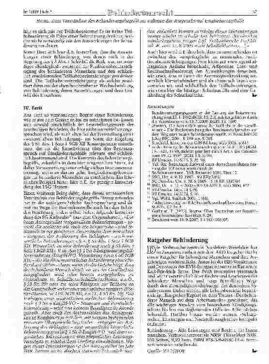 Vorschauseite 6: Zum Verständnis des Behinderungsbegriffs und zur Beoeutung desselben im Rahmen des Anspruchs auf Ein-;liederungshilf e gemäß § 53 und 54 SGB XII