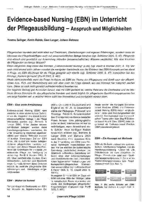 Vorschauseite 1: Evidence-based Nursing (EBN) im Unterricht der Pflegeausbildung - Anspruch und Möglichkeiten