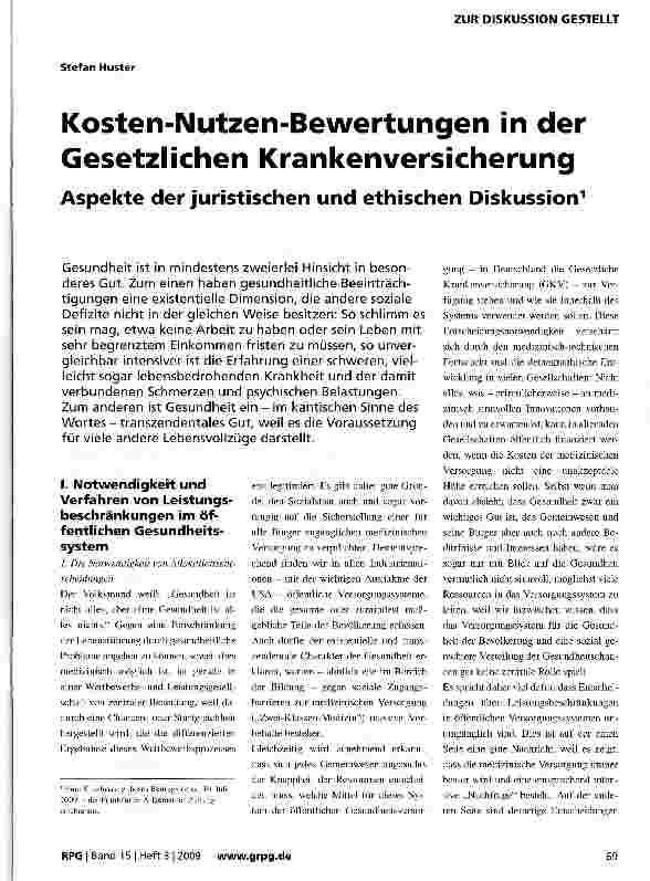 Vorschauseite 1: Kosten-Nutzen-Bewertungen in der Gesetzlichen Krankenversicherung