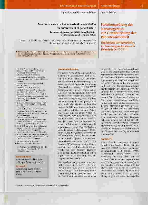 Vorschauseite 1: Funktionsprüfung des Narkosegerätes zur Gewährleistung der Patientensicherheit