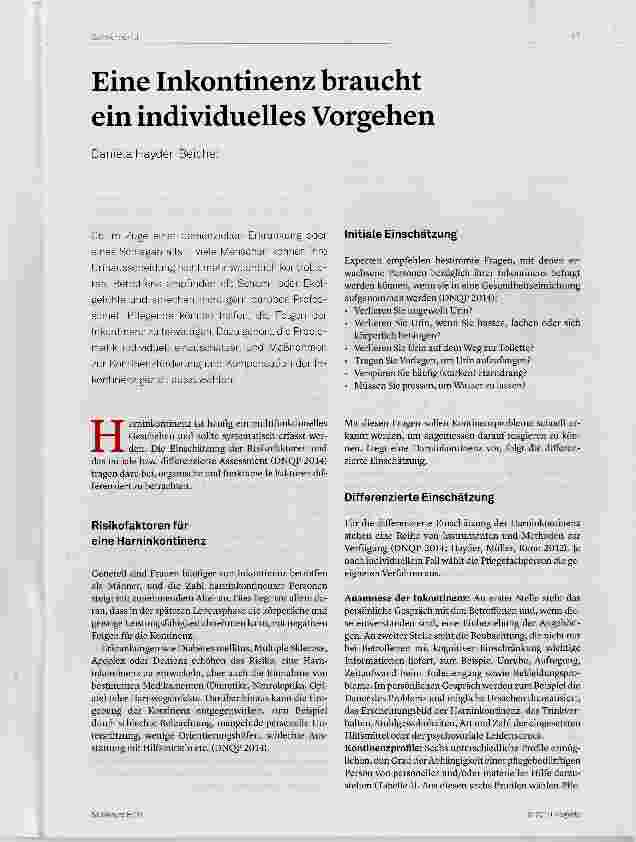 Vorschauseite 1: Eine Inkontinenz braucht ein individuelles Vorgehen