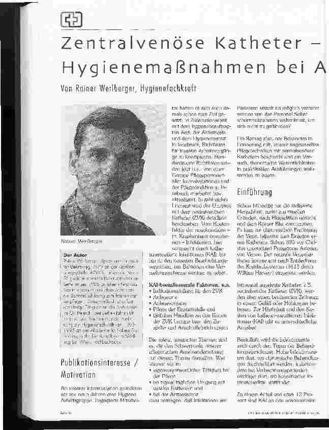 Vorschauseite 1: Zentralvenöse Katheter - Hygienemaßnahmen bei Anlage und Pflege