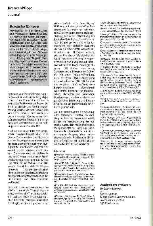 Vorschauseite 5: Entscheidungsfindung zum Abbruch sterbensverlängernder Maßnahmen Aus der Medizinischen Universitätsklinik der Universität Würzburg