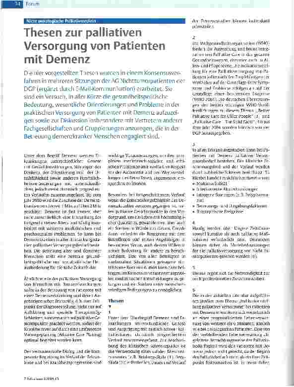 Vorschauseite 1: Thesen zur palliativen Versorgung von Patienten mit Demenz