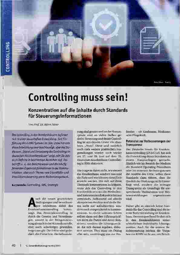 Vorschauseite 1: Controlling muss sein! Konzentration auf die Inhalte durch Standards für Steuerungsinformationen